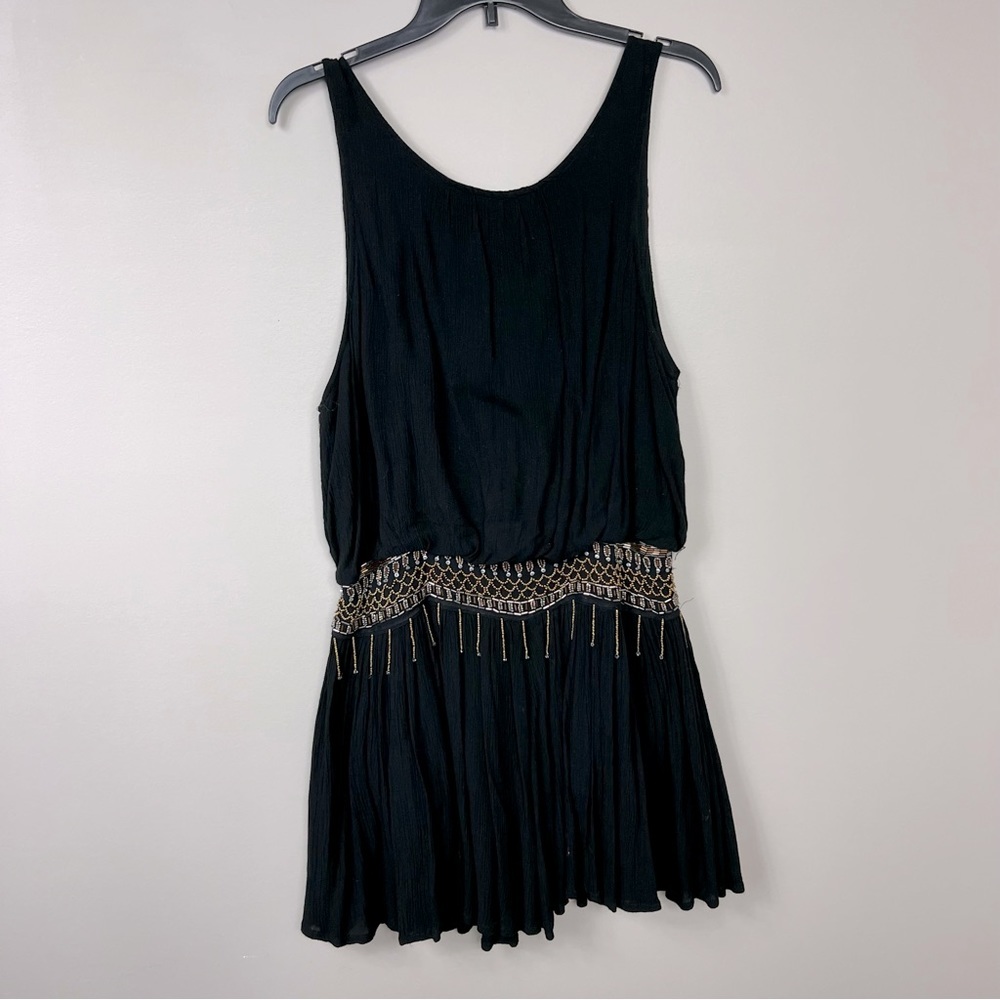 Free People mini black dress greek style with beaded waist line Sz M open back
